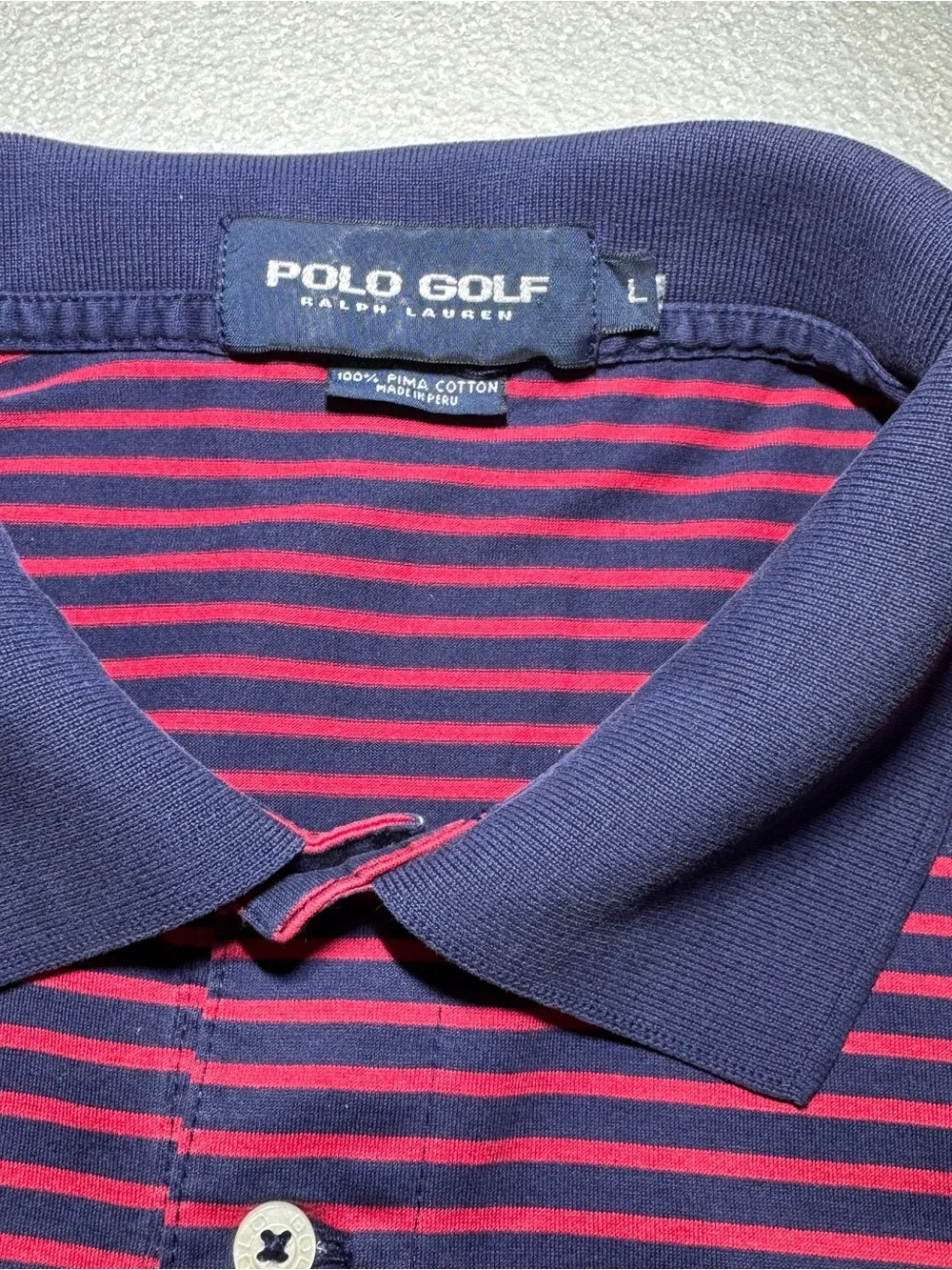Vintage Polo Golf Ralph Lauren Men’s Striped Short-Sleeve Polo Shirt Navy & Red